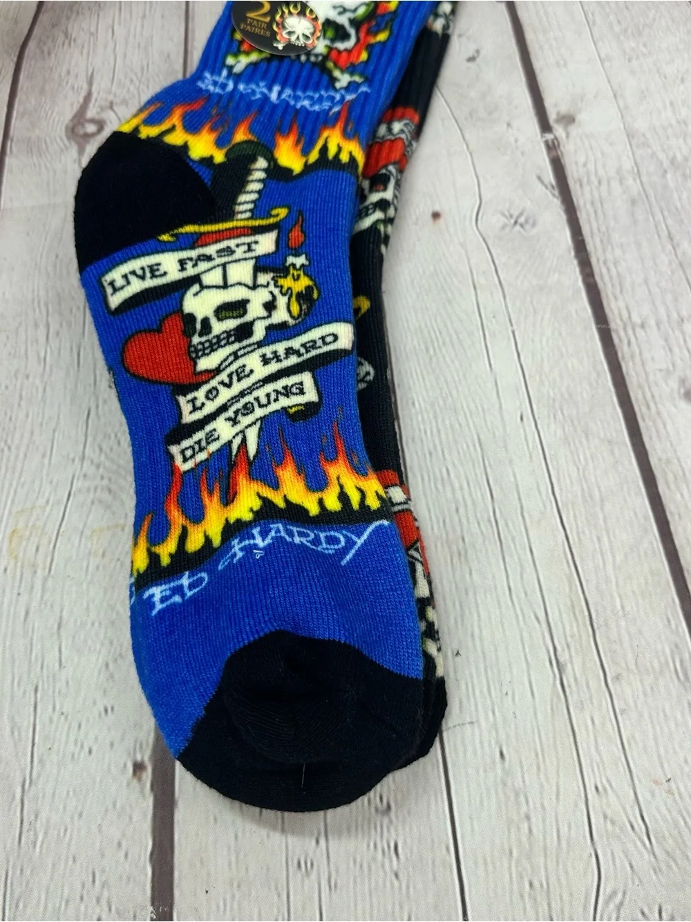 Ed Hardy Blue Black Skull & Flame Crew Socks